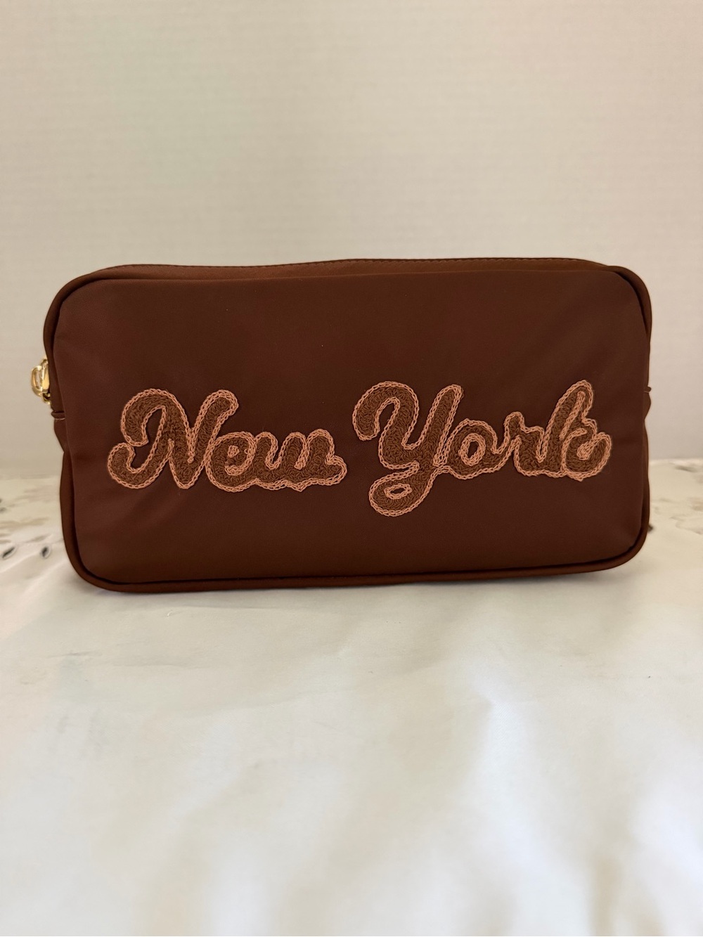 Stoney Clover Lane Brown 'New York' Embroidered Small Pouch